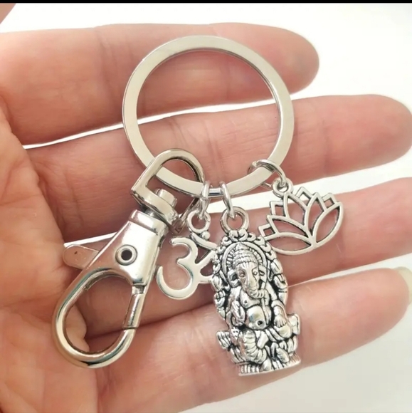 NEW! Lord Ganesh OM Lotus Keychain Purse Charm ~ India God Sacred Elephant - Picture 7 of 8